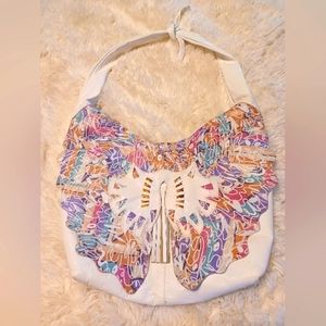 Unique,  New purse. Boho style.  Leather with colorful  butterfly design front -